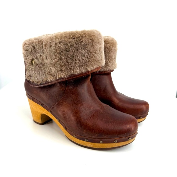 UGG Brown Shearling Leather Convertible Lynnea ll Clog Boots - Picture 1 of 10